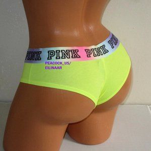 PINK Victoria's Secret Cotton Cheekster Panty Size S Logo Waist Neon Yellow Rare